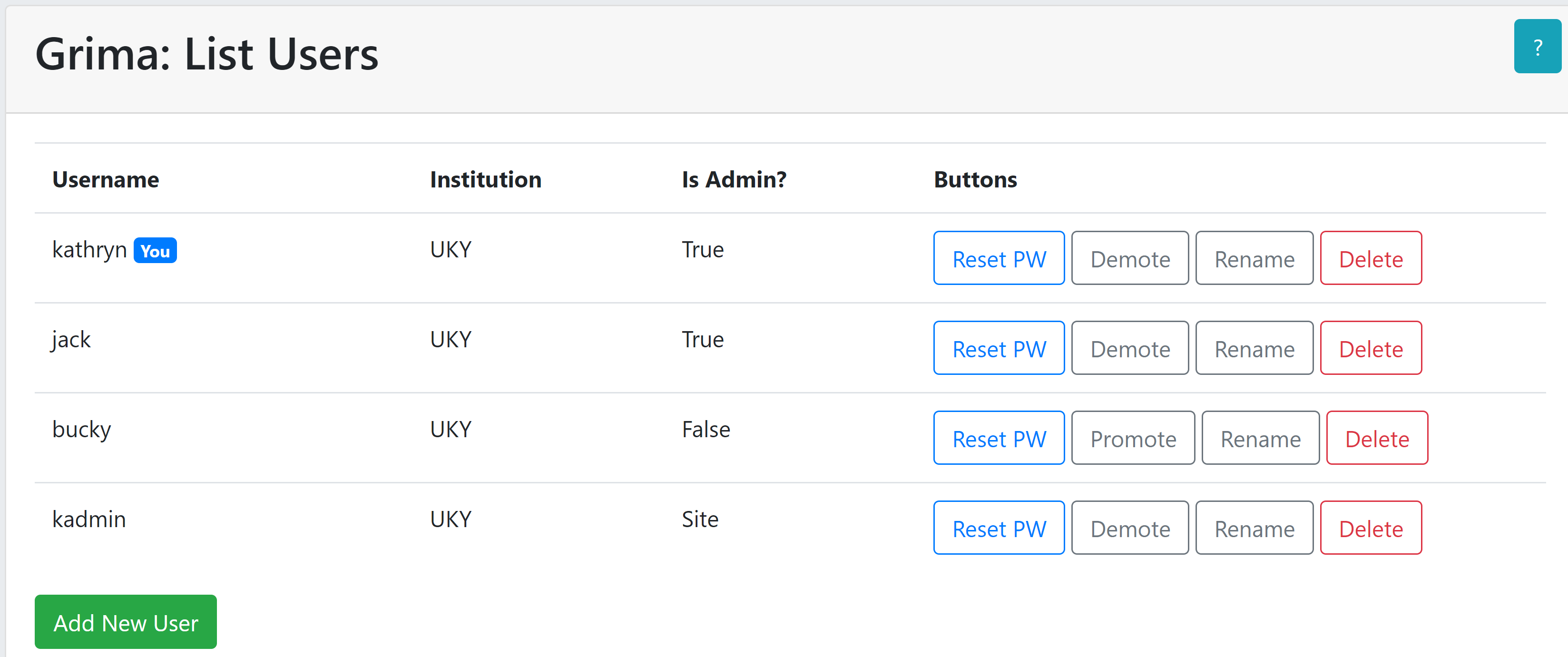Screenshot of AdminListUsers form