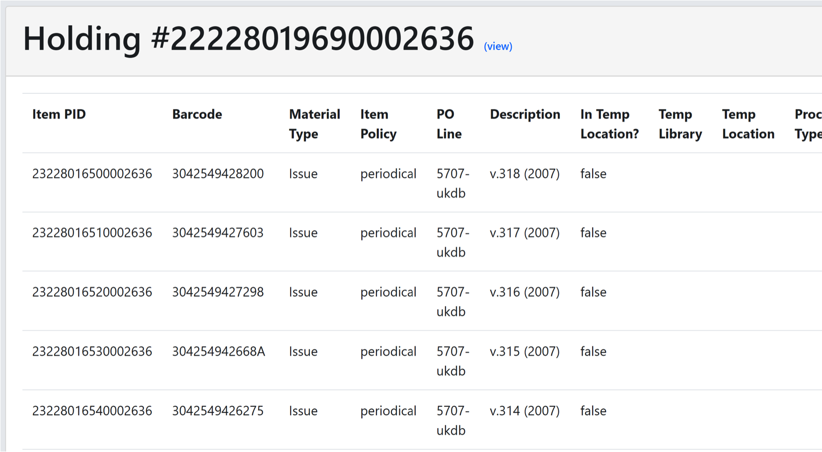 Screenshot of bibliographic record