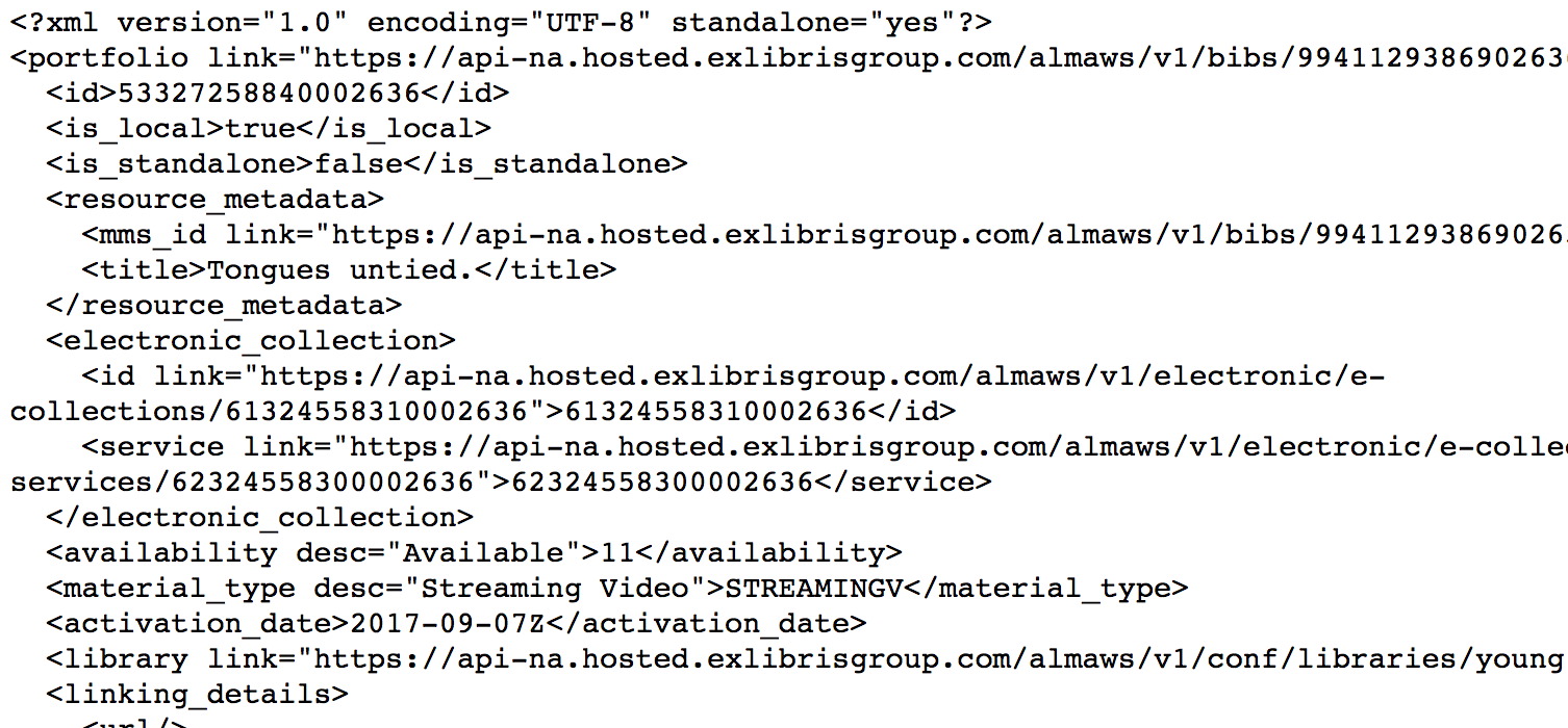 Screenshot of bibliographic record